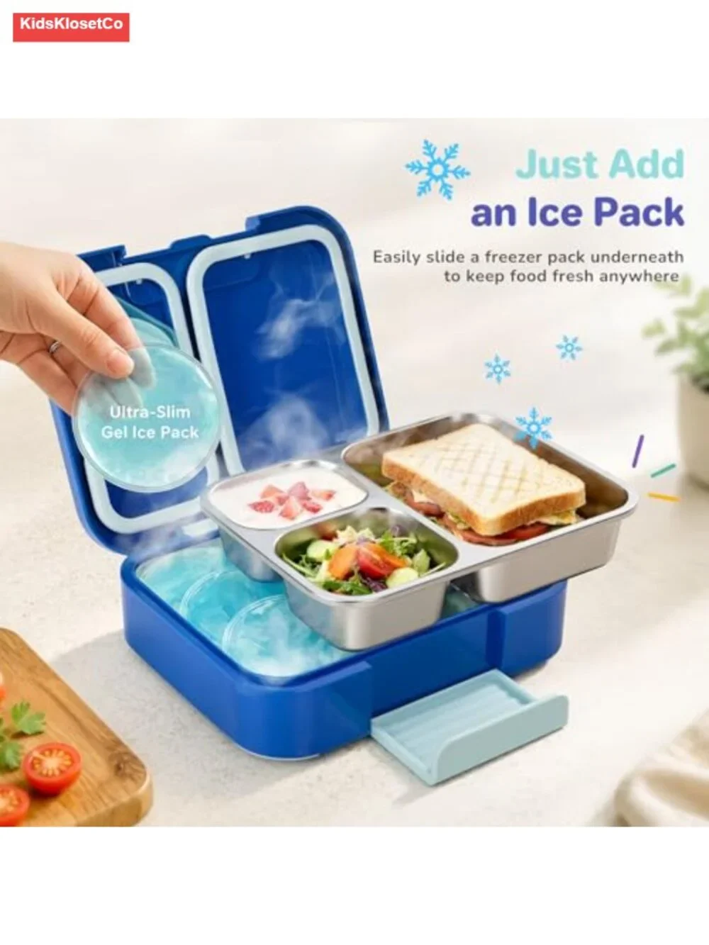 3-Compartment Bento Lunch Box for Kids, 304 Stainless Steel Tray, BPA-Free with